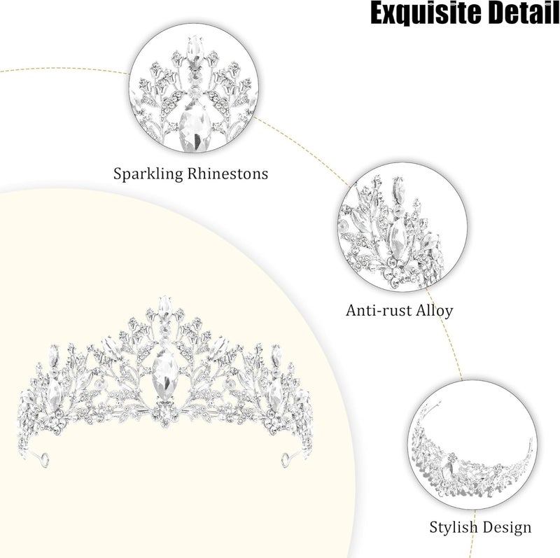 TAROSE Crowns for Women, Queen Crystal Gold Silver Tiaras with White Rhinestone and Combs, Goddess Crown for Wedding Bride Birthday Princess Bridal Shower Hair Accessories for Women - Image 2